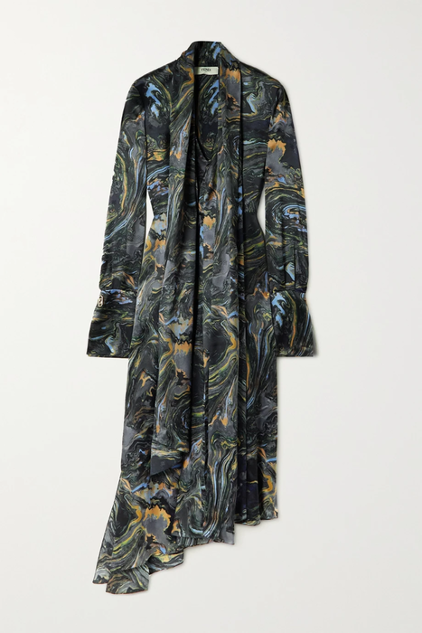 유럽직배송 펜디 원피스 FENDI Asymmetric belted printed silk-crepe midi dress 24772899113410901
