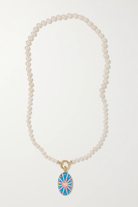 유럽직배송 STORROW 14-karat gold, enamel, pearl and opal necklace 27086482323909290