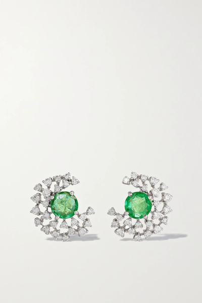 유럽직배송 ANANYA Scatter 18-karat white gold, emerald and diamond earrings 1647597283549429