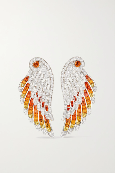 유럽직배송 GARRARD Wings Embrace Phoenix 18-karat white gold, sapphire and diamond earrings 34344356237269945