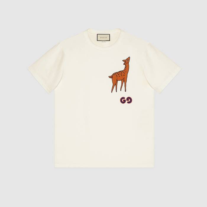 유럽직배송 구찌 GUCCI Oversize T-shirt with deer patch 548334XJBAV9750