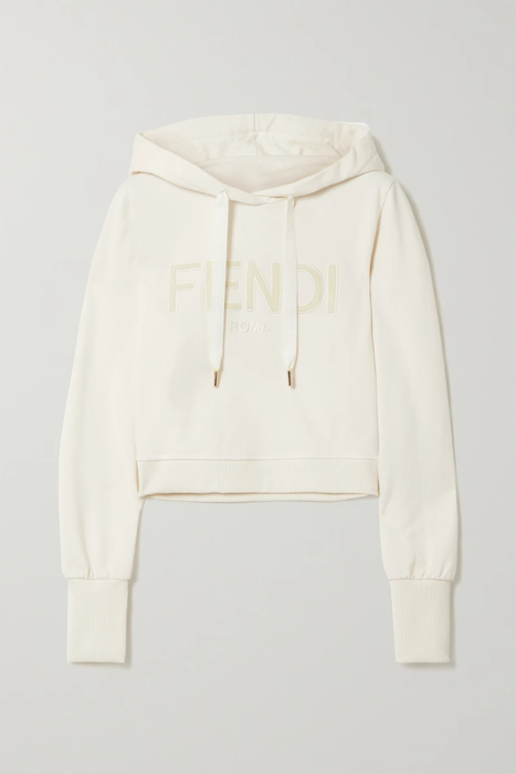 유럽직배송 펜디 FENDI Cropped appliquéd embroidered cotton-jersey hoodie 24772899113410894
