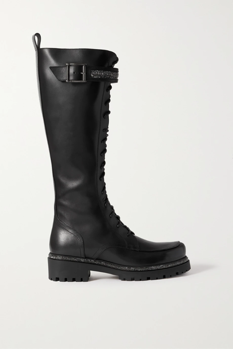 유럽직배송 르네까오빌라 RENÉ CAOVILLA Crystal-embellished leather knee boots 15546005221980273