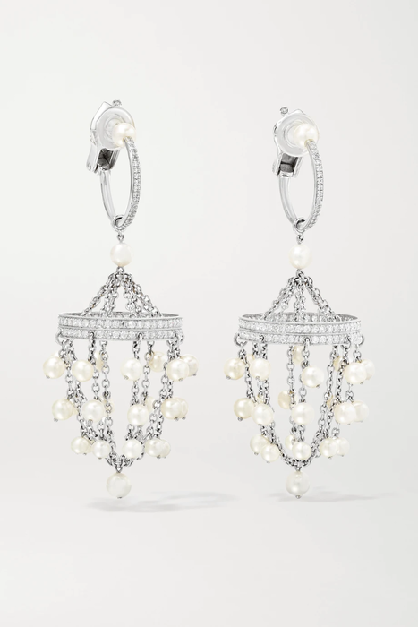 유럽직배송 나디아모겐텔러 귀걸이 NADIA MORGENTHALER + NET SUSTAIN rhodium-plated 18-karat recycled white gold pearl and diamond clip earrings 560971905011794