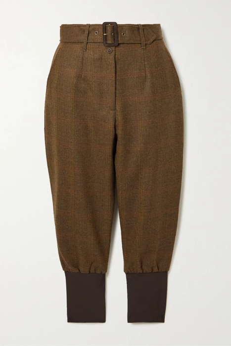 유럽직배송 PURDEY Belted checked wool-blend tweed and stretch-jersey slim-fit pants 25185454455931208