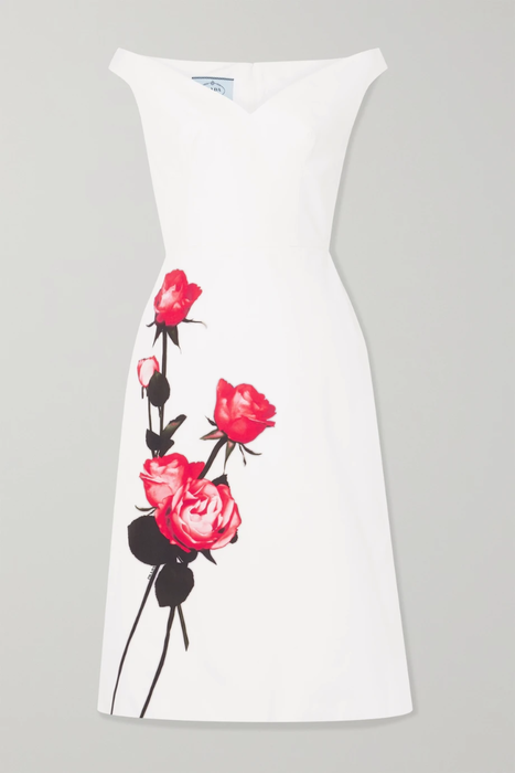 유럽직배송 프라다 PRADA Off-the-shoulder floral-print cotton-poplin midi dress 9679066509330055