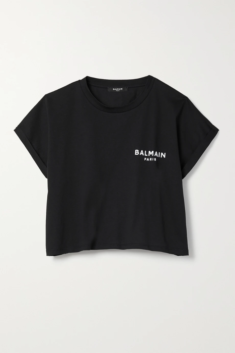 유럽직배송 발망 BALMAIN Cropped flocked cotton-jersey T-shirt 11452292645941259