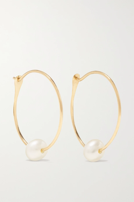 유럽직배송 멜리사조이매닝 귀걸이 MELISSA JOY MANNING Large 14-karat recycled gold pearl hoop earrings 27086482323693570