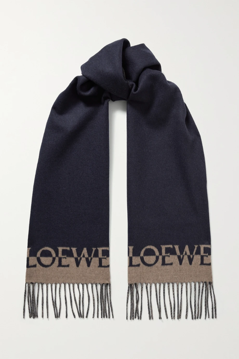 유럽직배송 로에베 스카프 LOEWE Fringed logo-jacquard wool and cashmere-blend scarf 22250442026077889