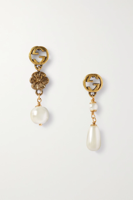 유럽직배송 구찌 GUCCI Gold-tone faux pearl earrings 30629810019799712