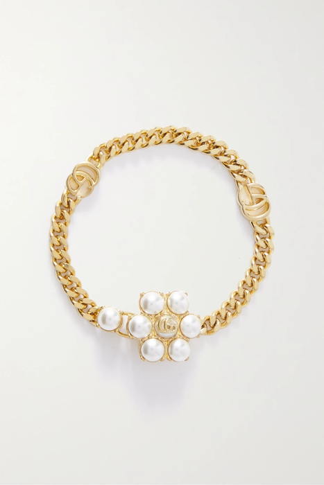 유럽직배송 구찌 GUCCI Gold-tone faux pearl bracelet 30629810019799713