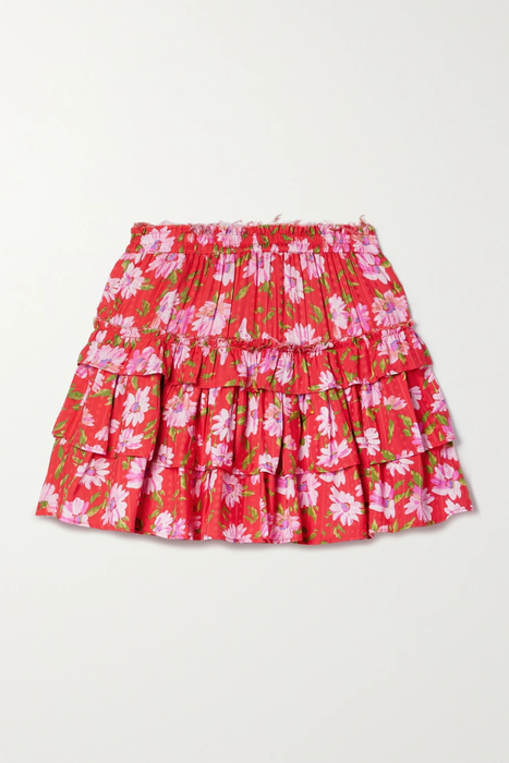 유럽직배송 러브샤크팬시 미니스커트 LOVESHACKFANCY Corbett tiered printed satin-jacquard mini skirt 24772899113598466