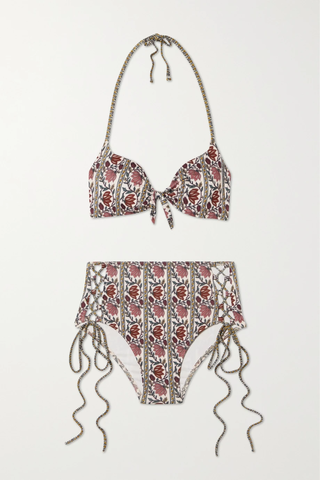 유럽직배송 HANNAH ARTWEAR Bardot lace-up floral-print halterneck bikini 36856120584991144