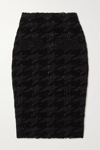 유럽직배송 발망 스커트 BALMAIN Sequin-embellished houndstooth stretch-knit skirt 38063312419791262