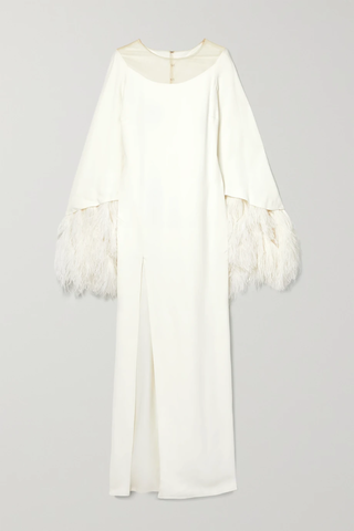 유럽직배송 모니크륄리에 MONIQUE LHUILLIER Feather and tulle-trimmed silk-crepe gown 38063312419383977