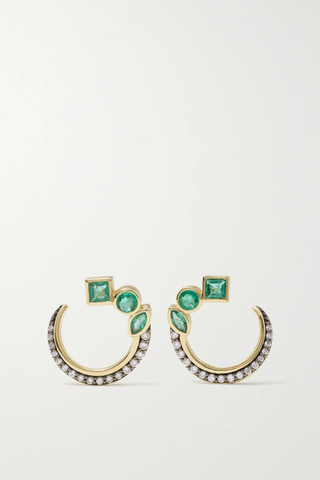 유럽직배송 SORELLINA 18-karat gold, rhodium, emerald and diamond earrings 1647597277634076