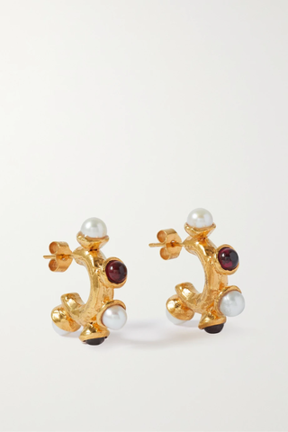 유럽직배송 알리기에리 귀걸이 ALIGHIERI The Nocturnal Desire gold-plated, pearl and garnet hoop earrings 1647597278876003