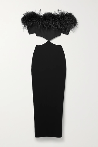 유럽직배송 RASARIO Off-the-shoulder cutout feather-embellished crepe maxi dress 43769801095846640